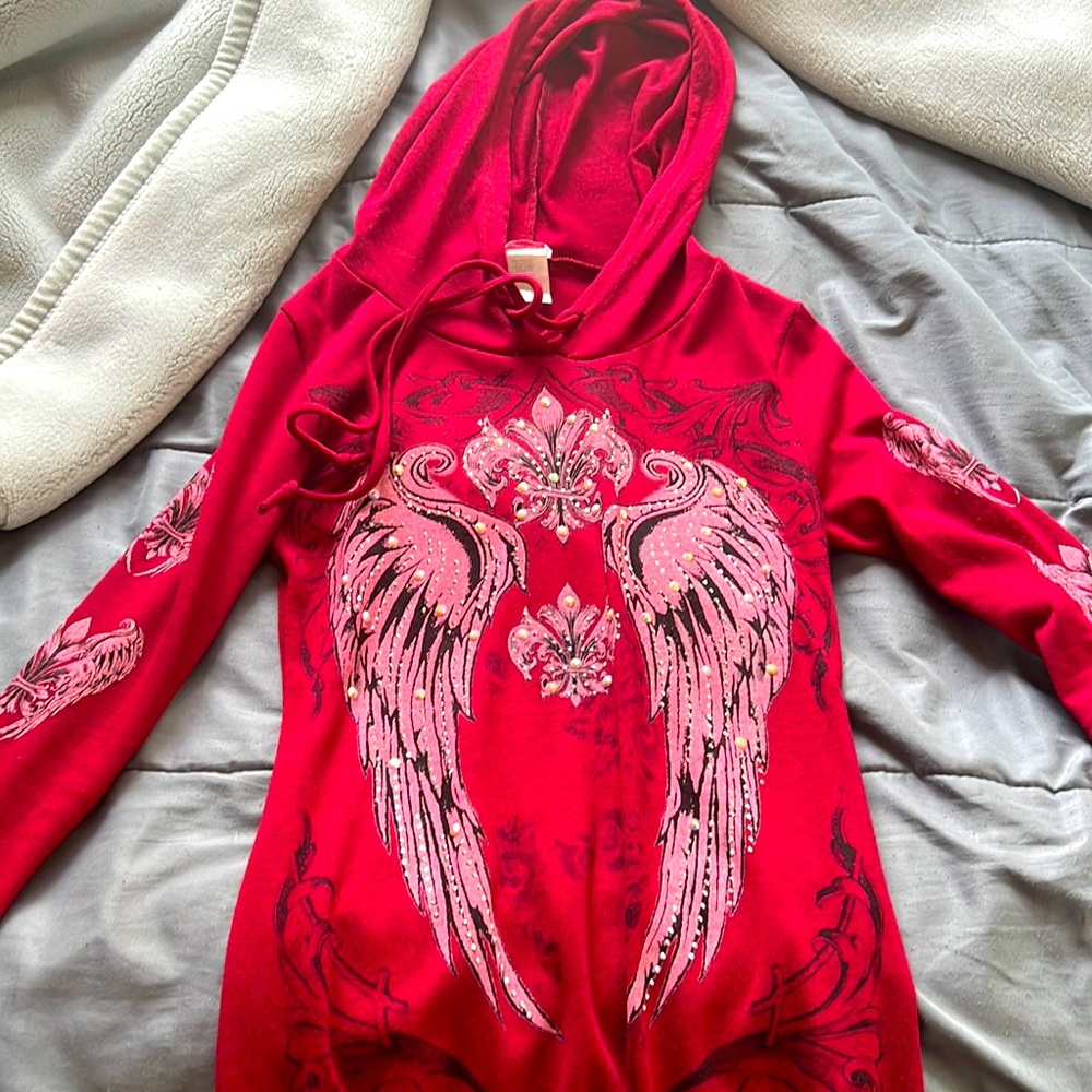 Red and pink rhinestone hoodie